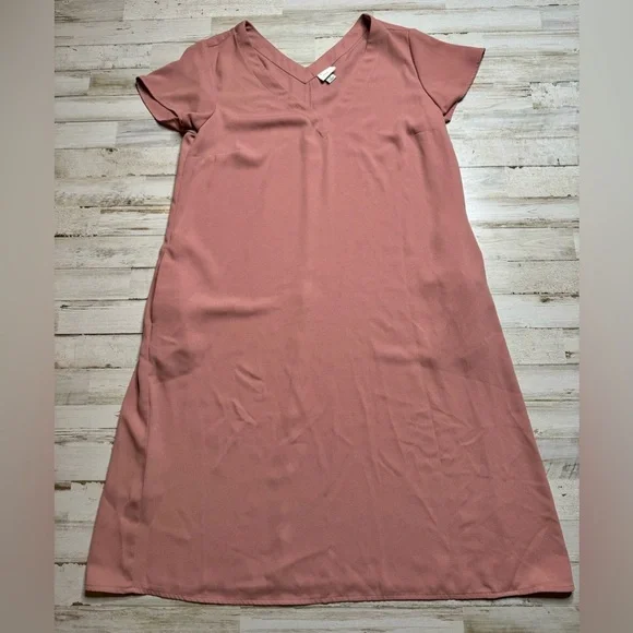 A New Day Dress Women Medium Basic Shift Blush Pink Short Sleeve V-Neck Pockets - Picture 3 of 10